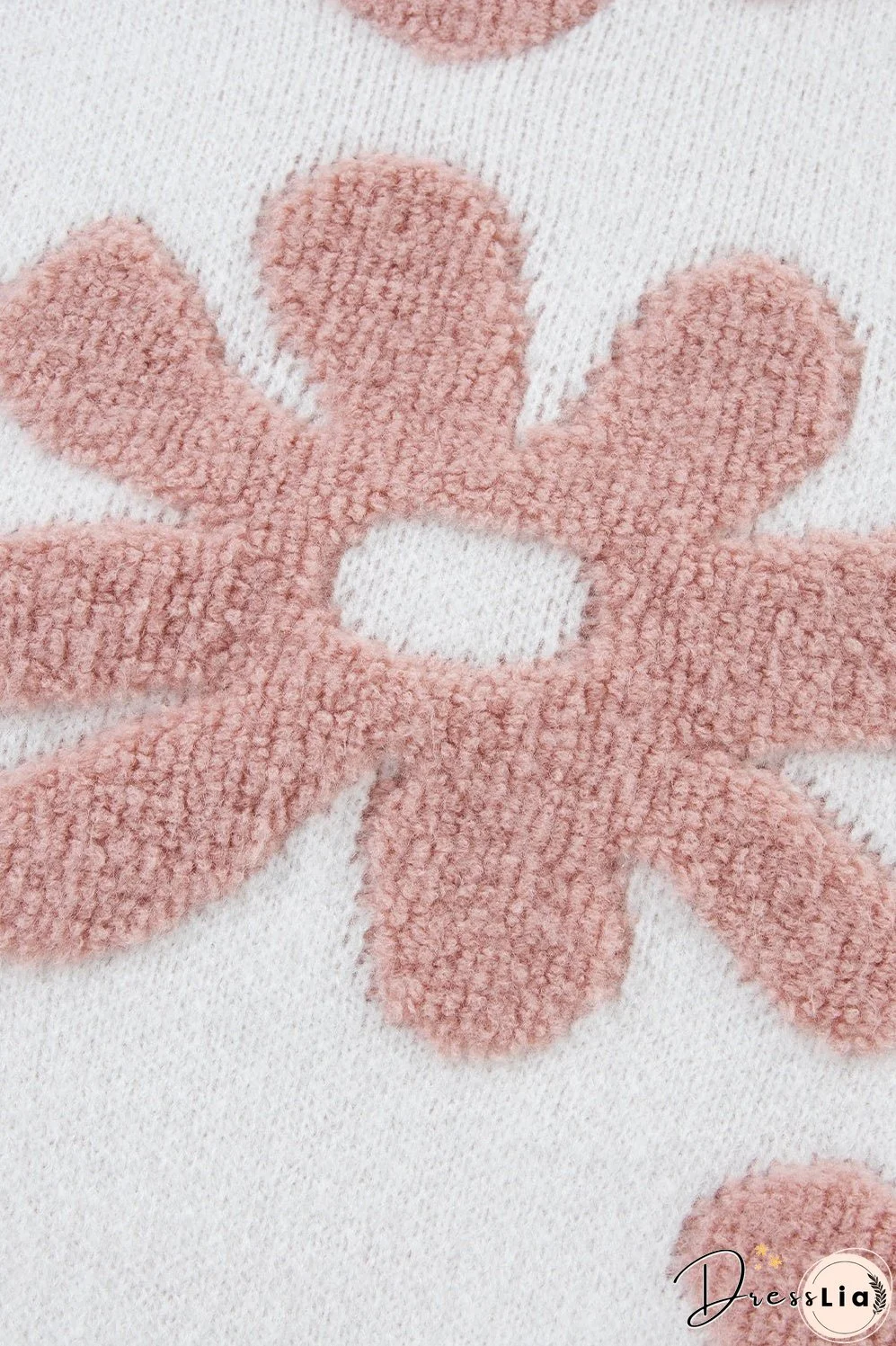 Flower Round Neck Long Sleeve Knit Top