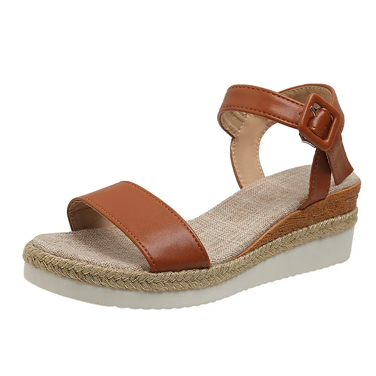 2023 Womens Vintage Buckle Ankle Strap Wedge Casual Sandals
