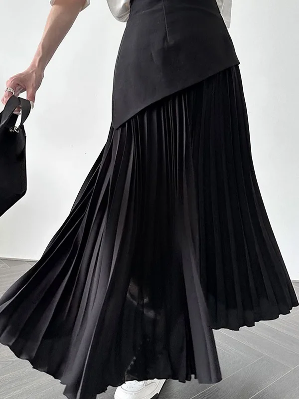 Stylish A-Line Pleated Skirts with Contrast Split-Joint Detail