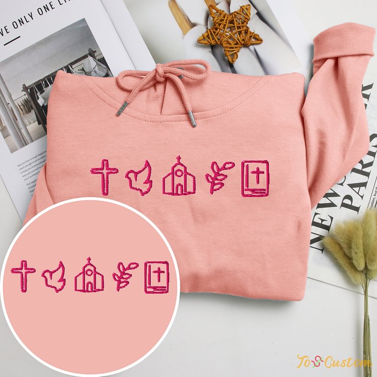 TOSCUSTOM™ Religious Easter Icons Embroidered Line Sweatshirts Christian Gift