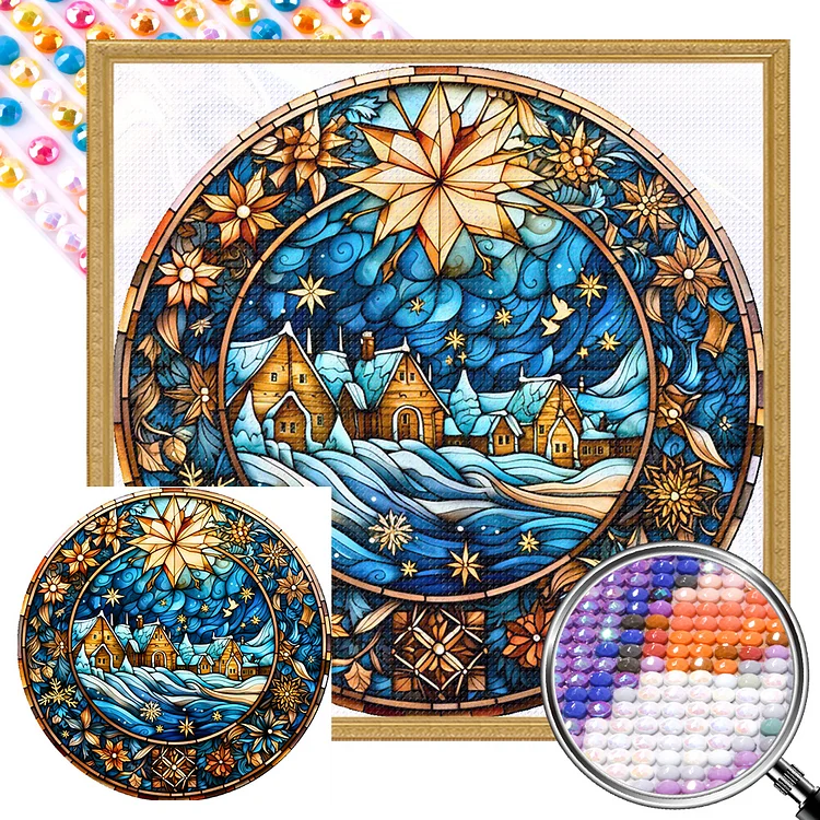 Partial AB Drill - Full Round Diamond Painting - Glass Art - Snow Town 40*40CM
