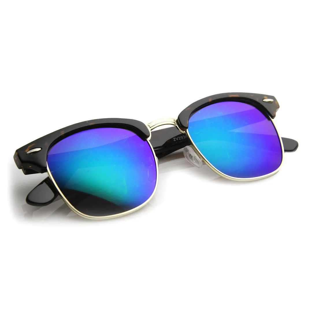 Premium Half Frame Colored Mirror Lens Horn Rimmed glasses 50mm