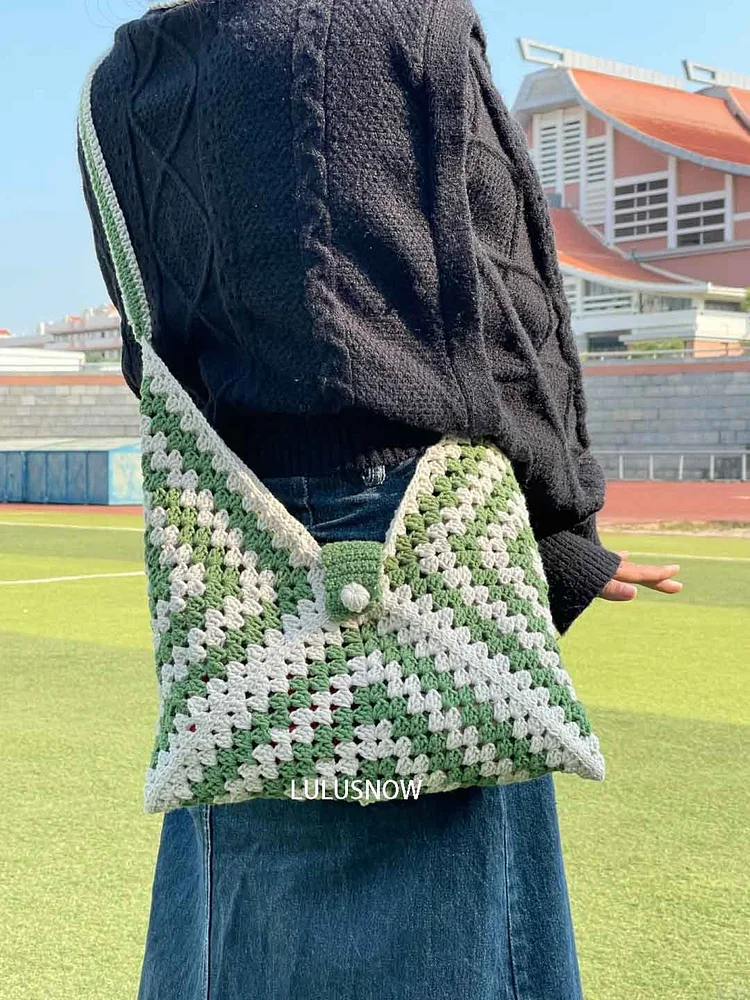 Lulusnow Handmade Green Granny Square Crochet Shoulder Bag Gift For Her/Him/Christmas/St.Patrick's/Birthday