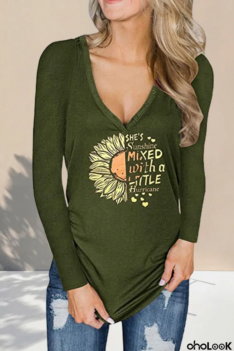 Sunflower Letters Print Long Sleeve Top