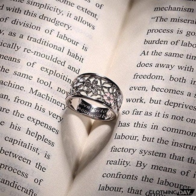 Pink Flower Glamour Letter Engraved Finger Ring