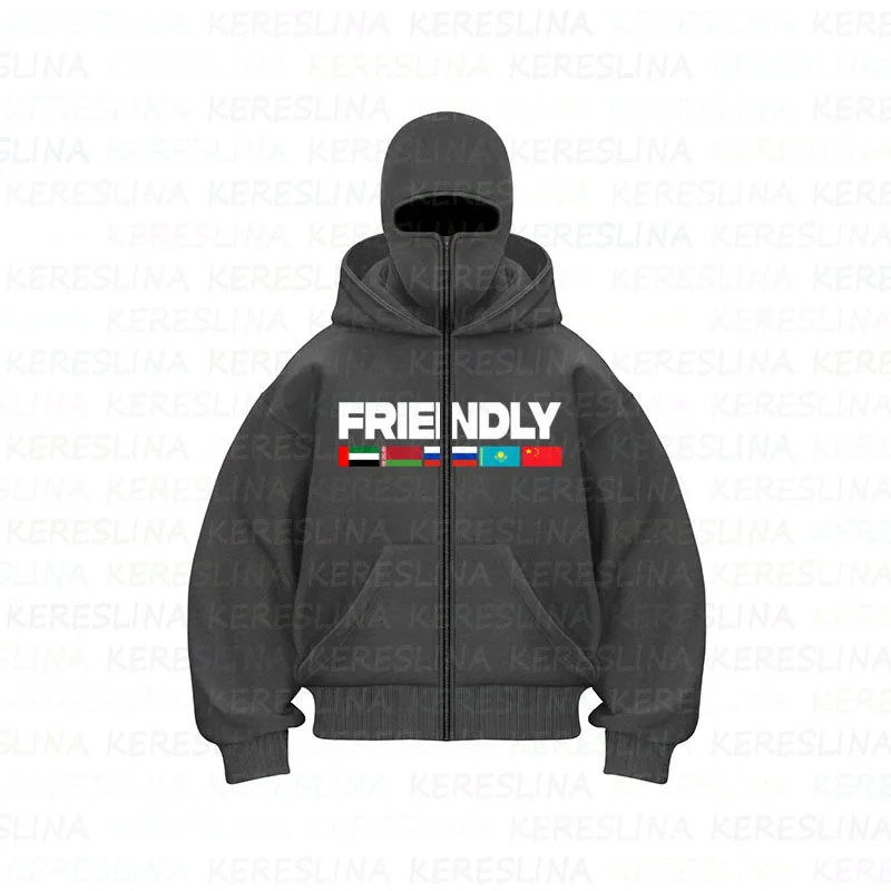 Athvotar Athvotar Trendy Pop Double Hat Design Hoodie Autumn And Winter New Men's And Women's Loose Y2K Jacket