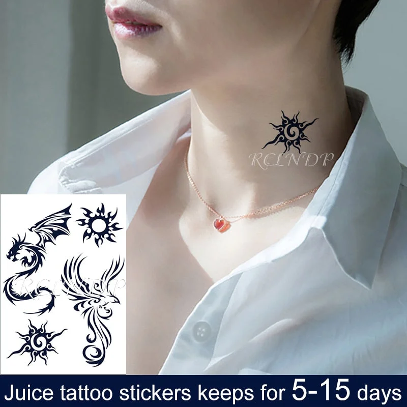 Waterproof Temporary Juice Ink Sticker Sun Totem Dragon Phoenix Small Element Fruit Gel Long Lasting Tattoo for Men Women girl