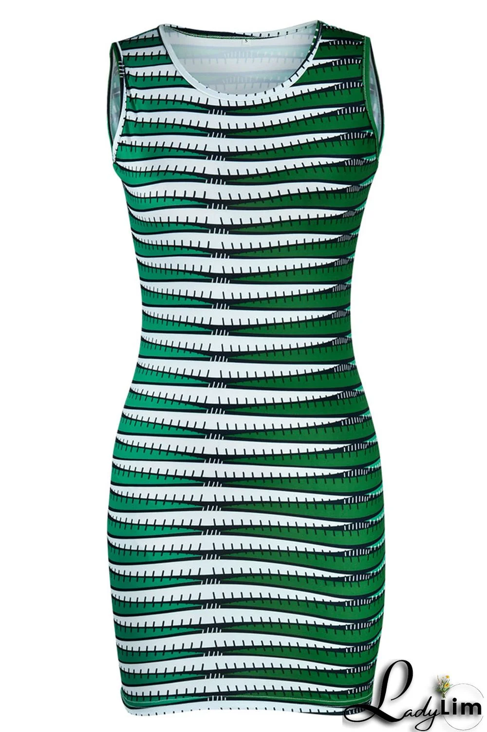 Green Casual Print Patchwork O Neck Pencil Skirt Dresses
