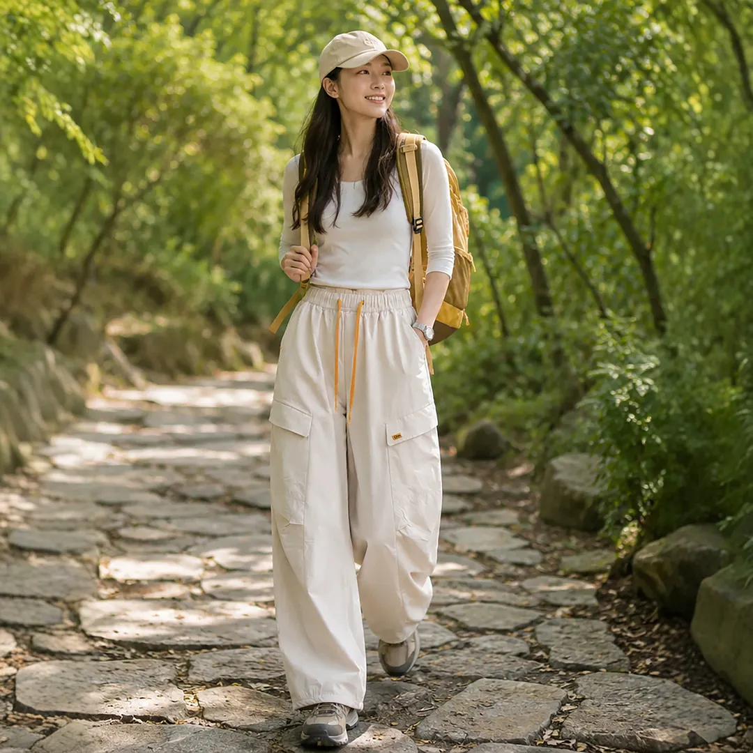 Women's Off White Drawstring Outdoor Cargo Pants