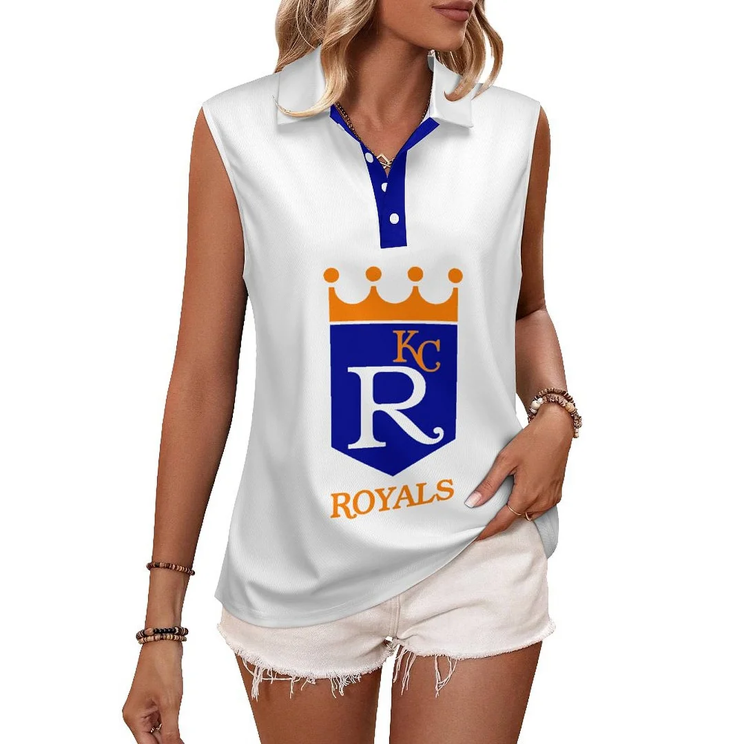 V-neck Sleeveless Casual POLO Shirt Tank Top for Women Printed with Pattern,Blue,Light Blue,Gold,White