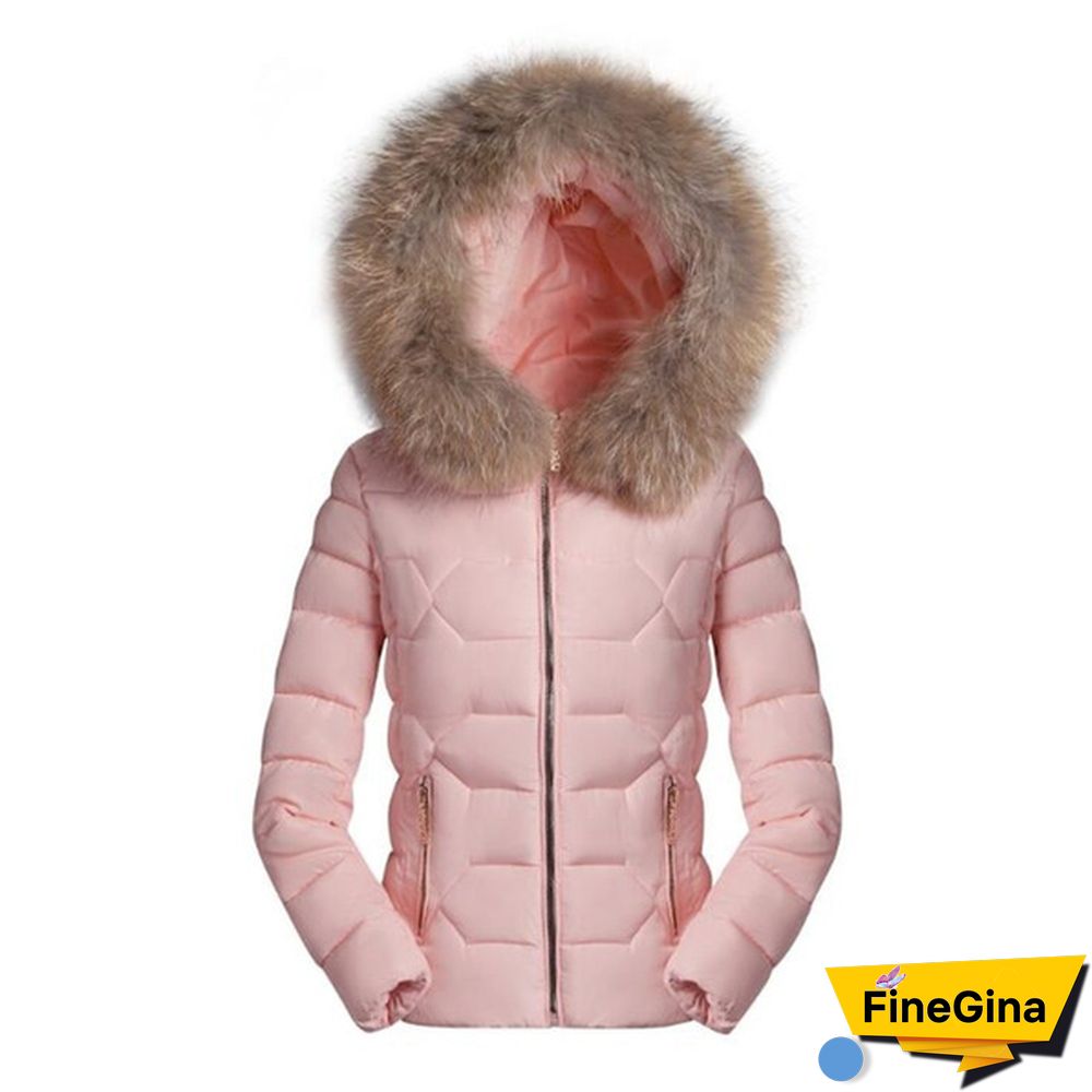 Women Autumn Winter New Fashion Short Coat Cotton-padded Jacket Large Size Hooded Jacket Warm Cotton Female Fur Collar Hoody Parka XS-XXXL