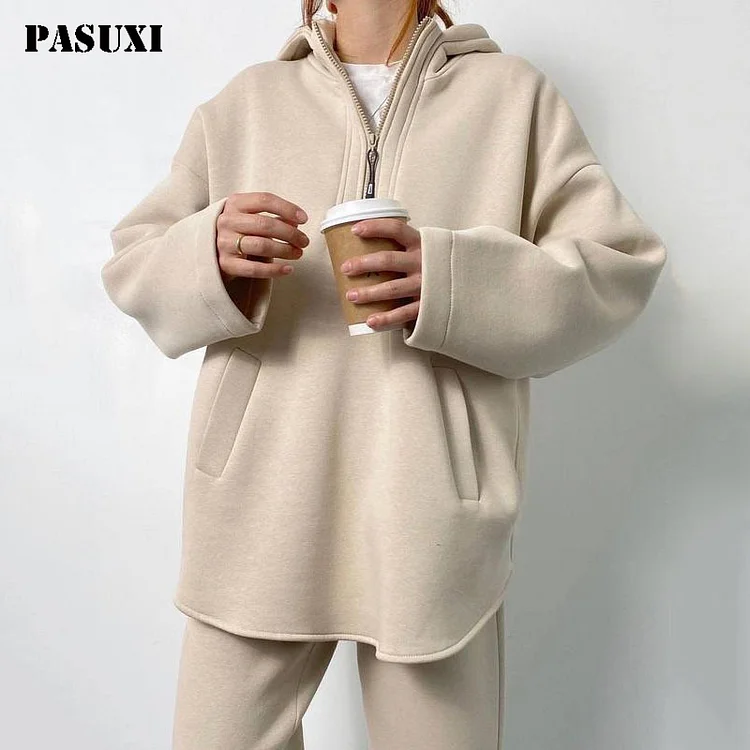 PASUXI Women's Fall Tracksuit Set - Long Sleeve Half Zip Sweatshirt with Sweatpants for Lounge Style huanwei