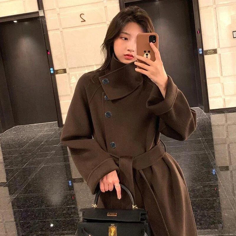 Office Lady Autumn And Winter Versatile New Coat Loose Medium And Long 2021 Coat Women's Temperament Thin Fashion Tweed Korean