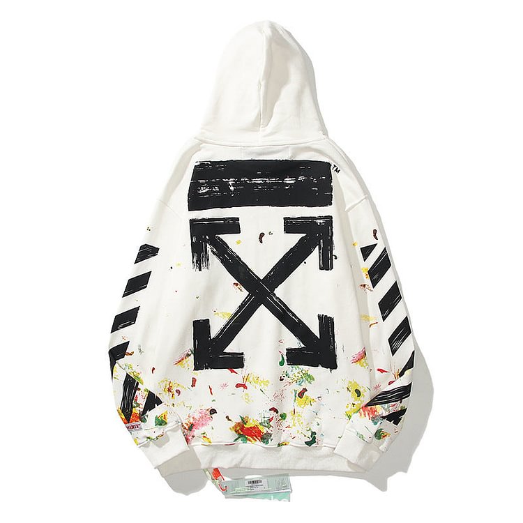 Off White Hoodie Autumn and Winter Plant Pattern Splashed Ink Printing Men's and Women's Sweater