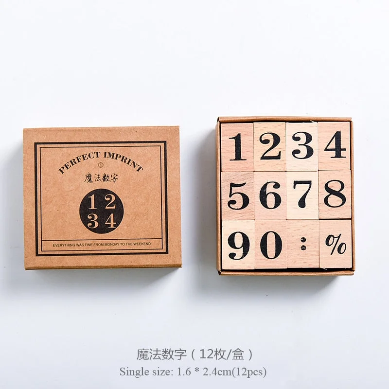 JIANWU Vintage Month Week Planner Stamp Basic Function Series Digital Symbol Stamp Wooden DIY Seal Stationery Office Supplies