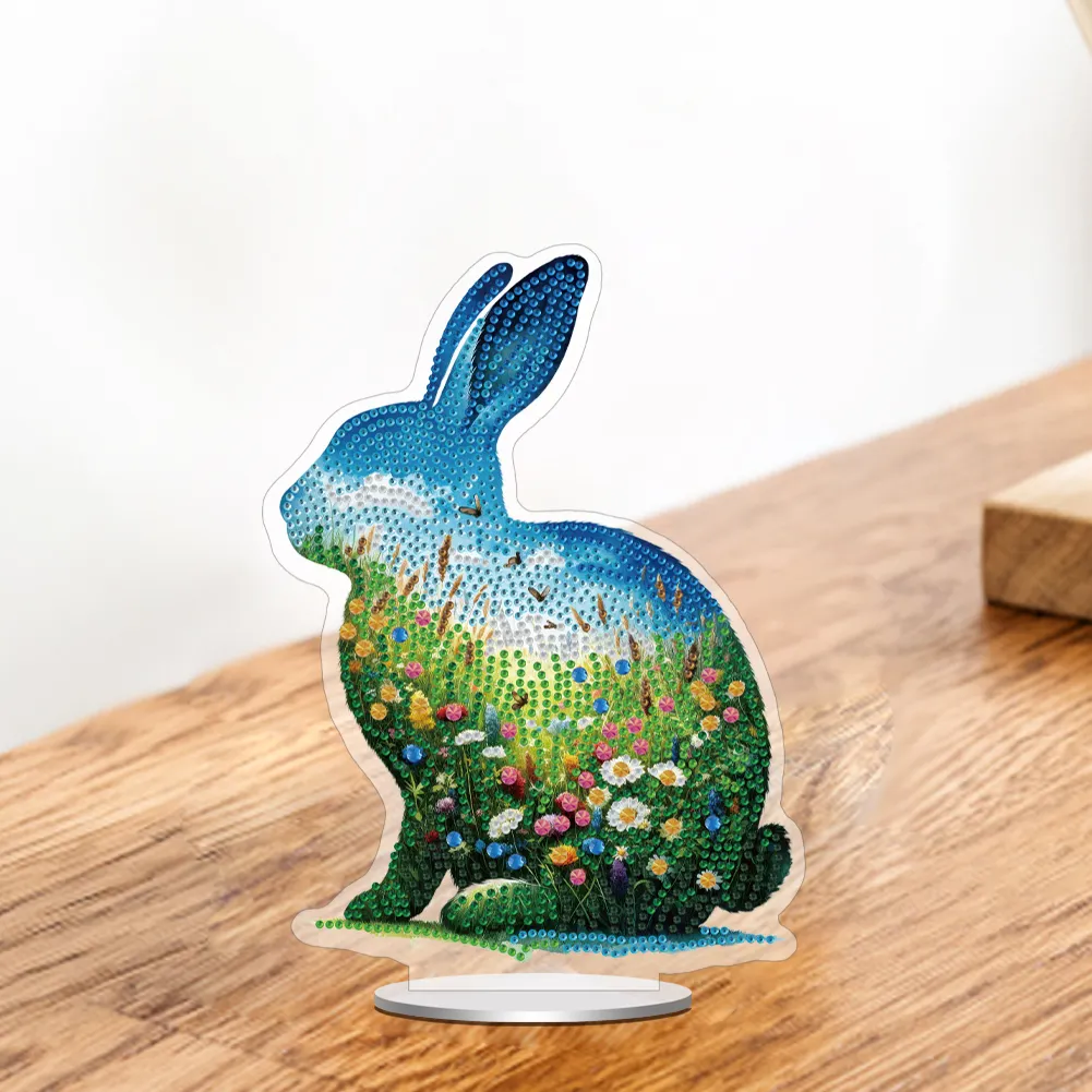 5D DIY Acrylic Rabbit Animal Scenery Silhouette Special Shape Diamond Painting Art Tabletop Decorations
