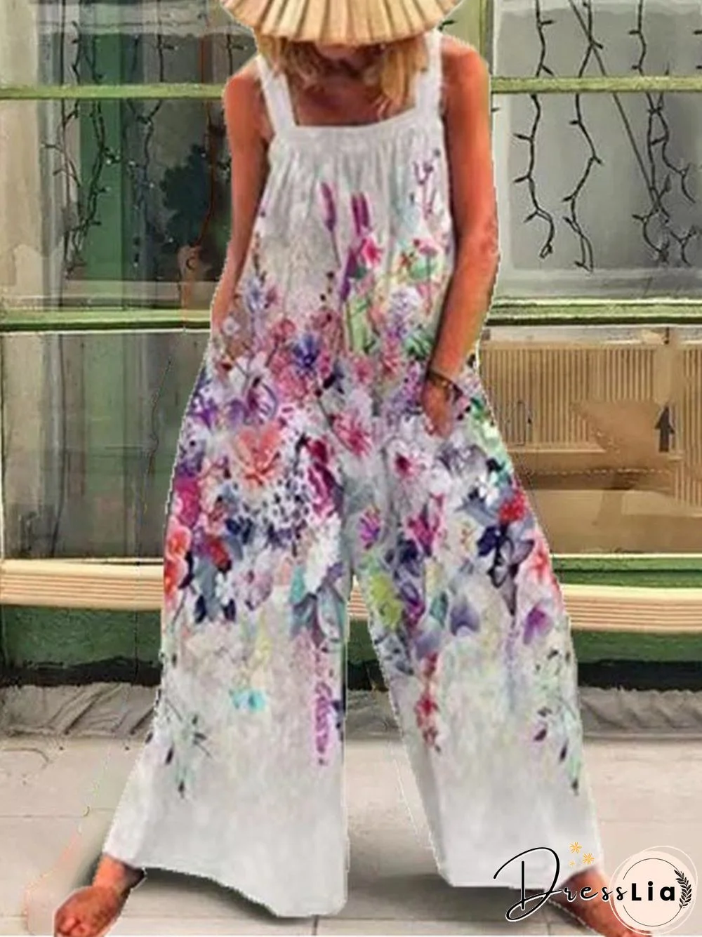 Women'S Jumpsuits Printed Sling Pocket Wide-Leg Jumpsuit