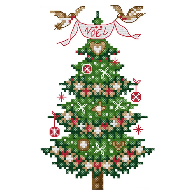 Christmas Tree 14CT Printed Cross Stitch Kits (14*19CM) fgoby