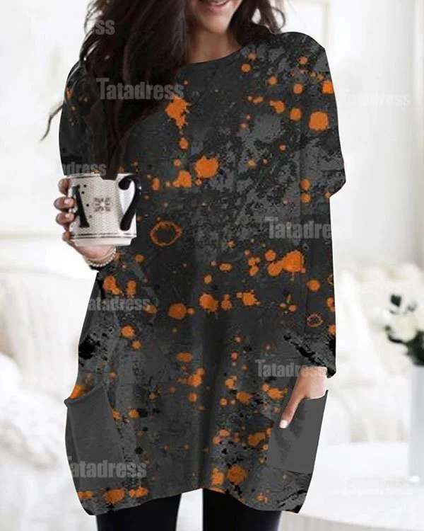 Halloween Long Sleeve Casual Pocket T-Shirt Top
