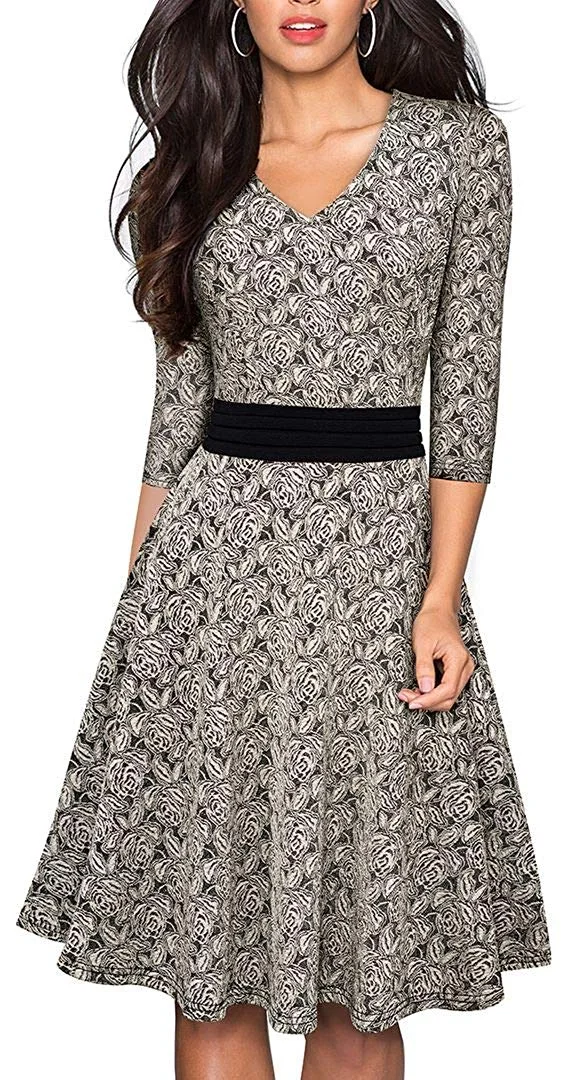 Women's Chic V-Neck Lace Patchwork Flare Party Dress