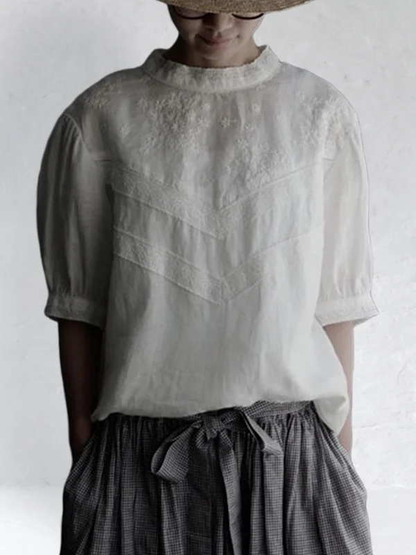 Linen Embroidered Lace Blouses