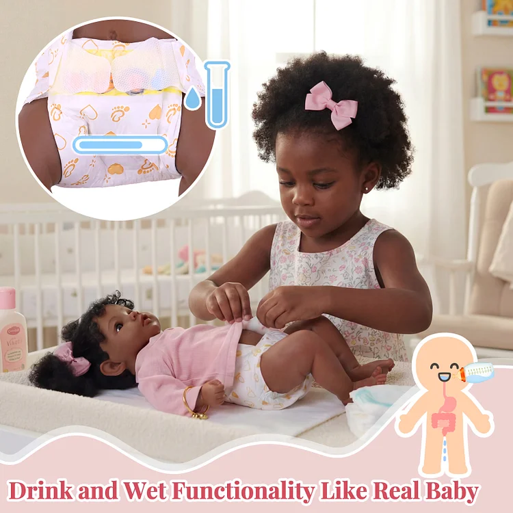 [Drink and Wet System]Babeside Smiling Daisy 20" Reborn African American Vinyl Baby Little Infant Girl Warm Partner