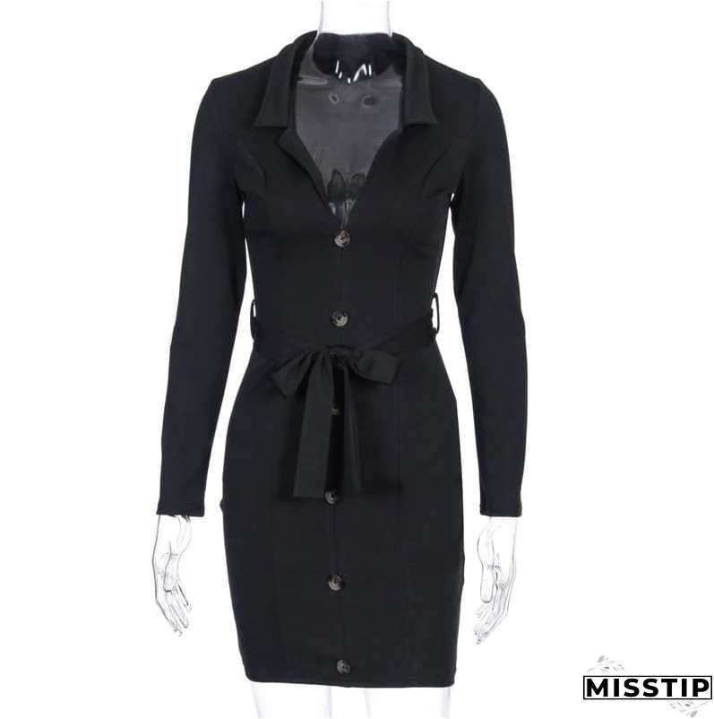 Office Lady Dress Women Long Sleeve Bodycon Ladies Dresses V neck Lace Up High waist bandage Slim OL vestidos Party Club Clothes