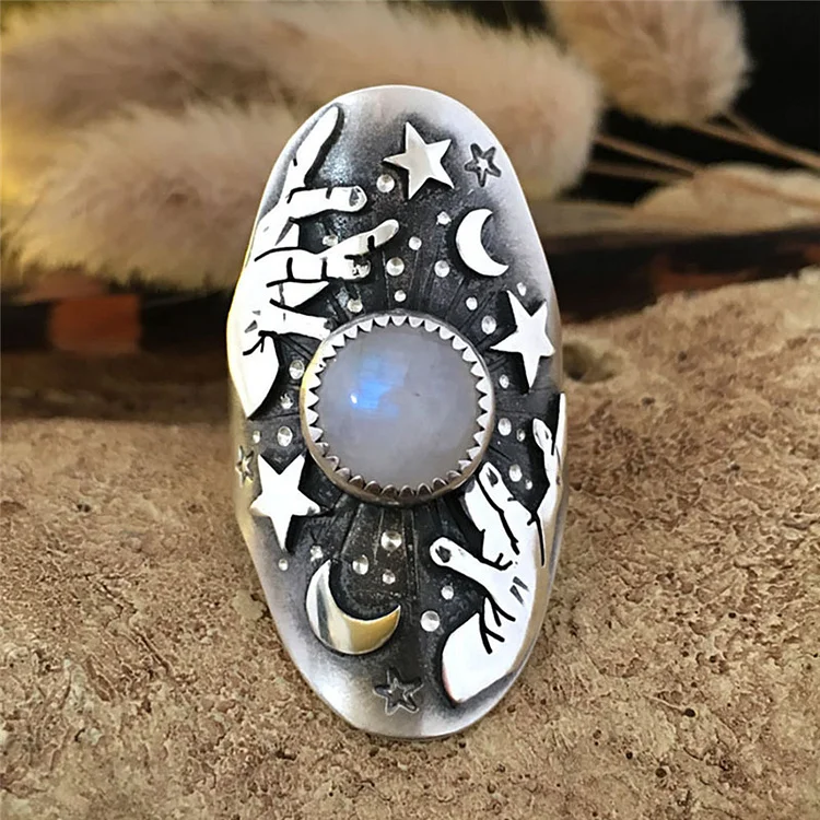 Vintage Planet Cloudy Moonstone Ring