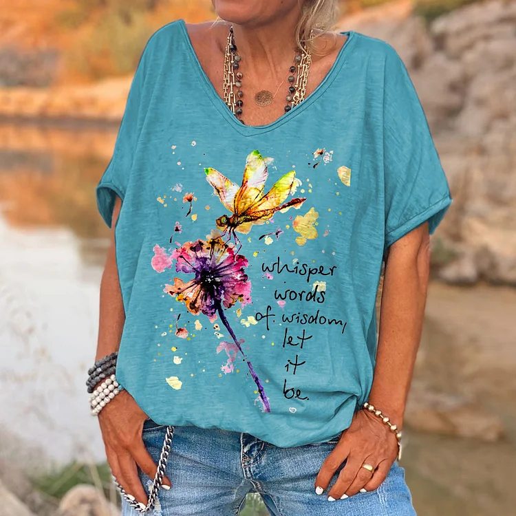 Whisper Words Of Wisdom Dragonfly Printed Hippie T-shirt socialshop