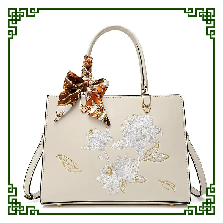 Lotus Embroidered Handbag