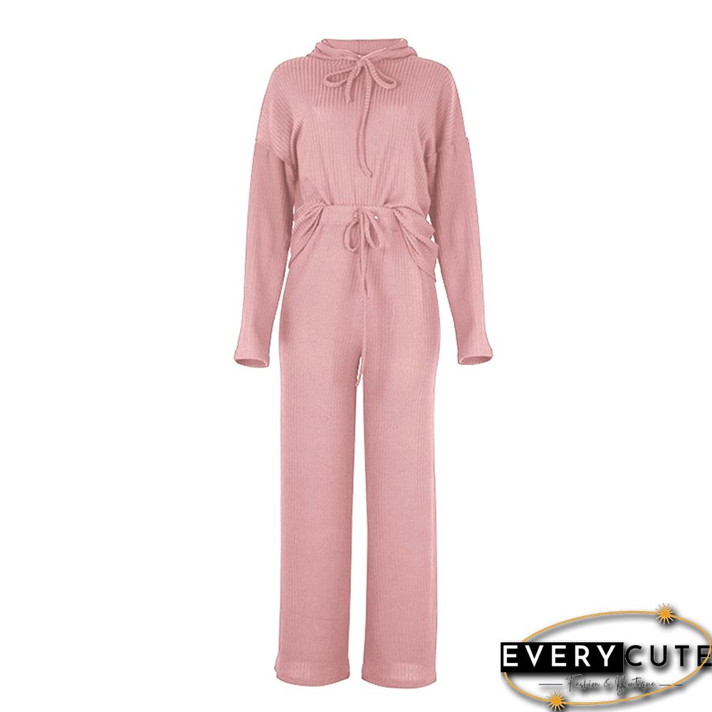 Pink Loose Fit Hooded Long Sleeve Pant 2pcs Set