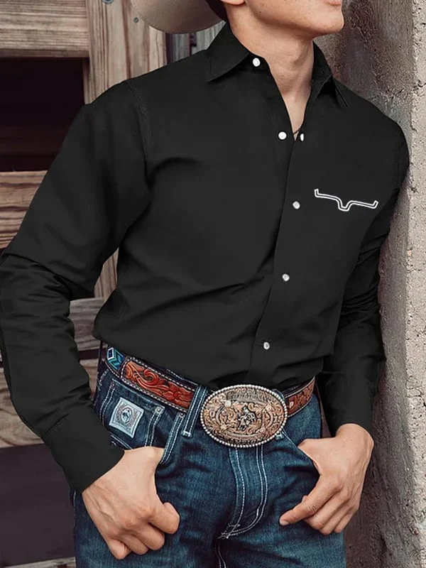 Men's Outdoor Western Print Long Sleeve Shirt