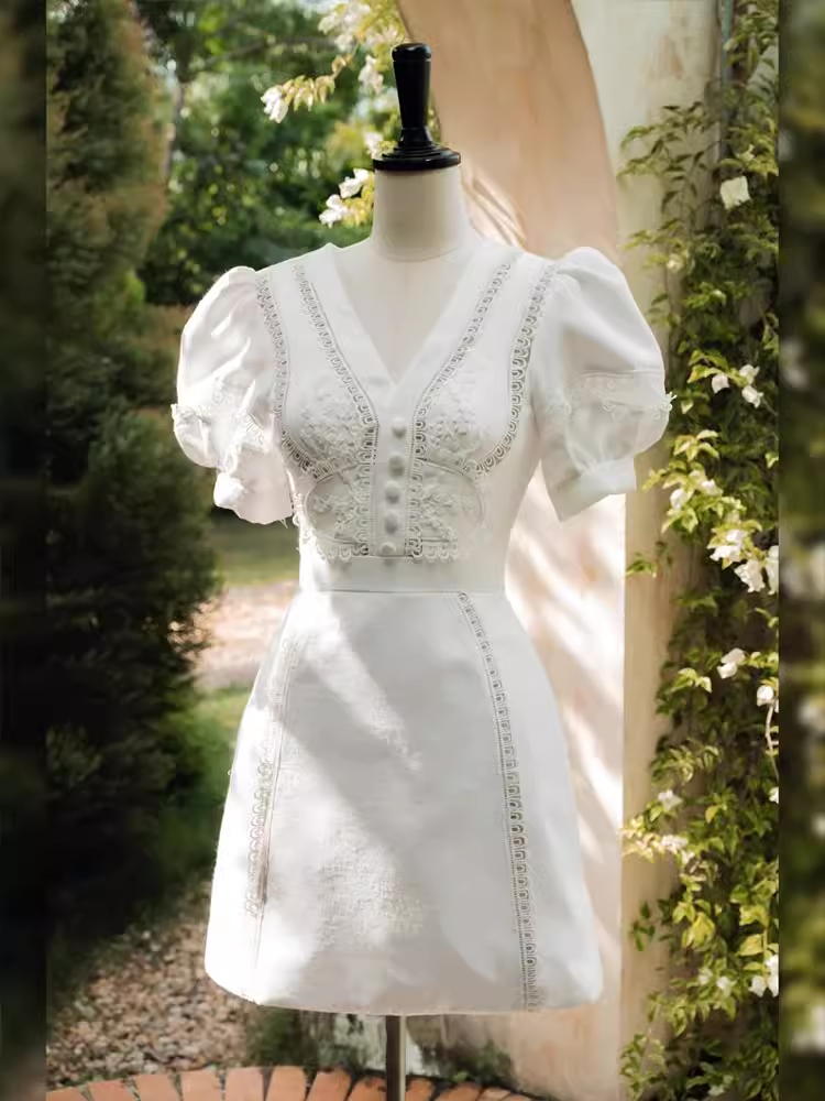 OLCooL Simple A Line V neckline Lace Birthday Dress White Homecoming Dresses (PRE-ORDER) olcool