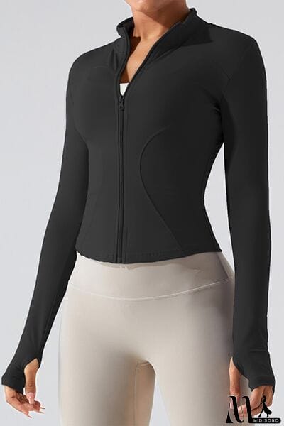 MidiSono - Zip Up Mock Neck Active Outerwear