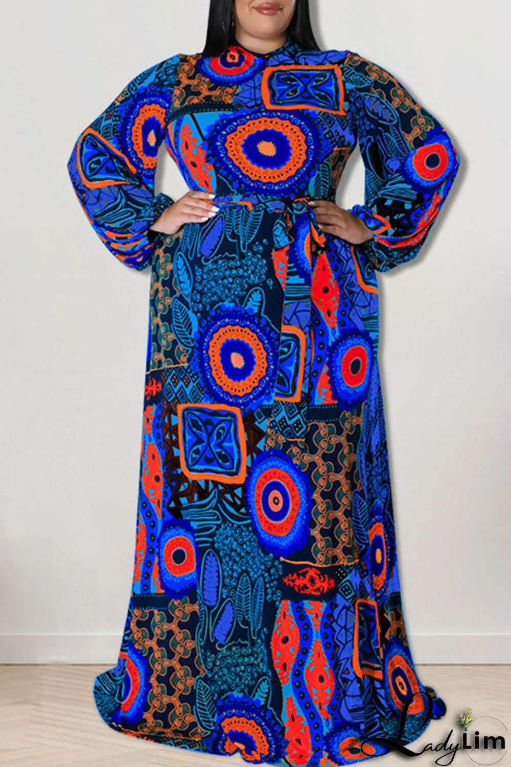 Black Fashion Casual Print Patchwork O Neck Straight Plus Size Dresses