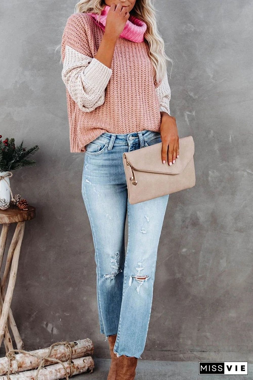 Turtleneck Color Block Casual Sweater