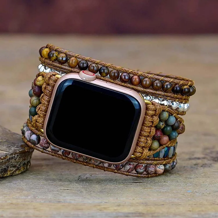 Olivenorma Tiger Eye India Agate Apple Watch Strap Wrap Bracelet