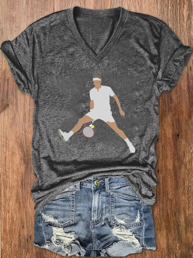 Women's The Goat RF Tennis Legend Thanks For All The Countless Memories Print V-Neck T-Shirt