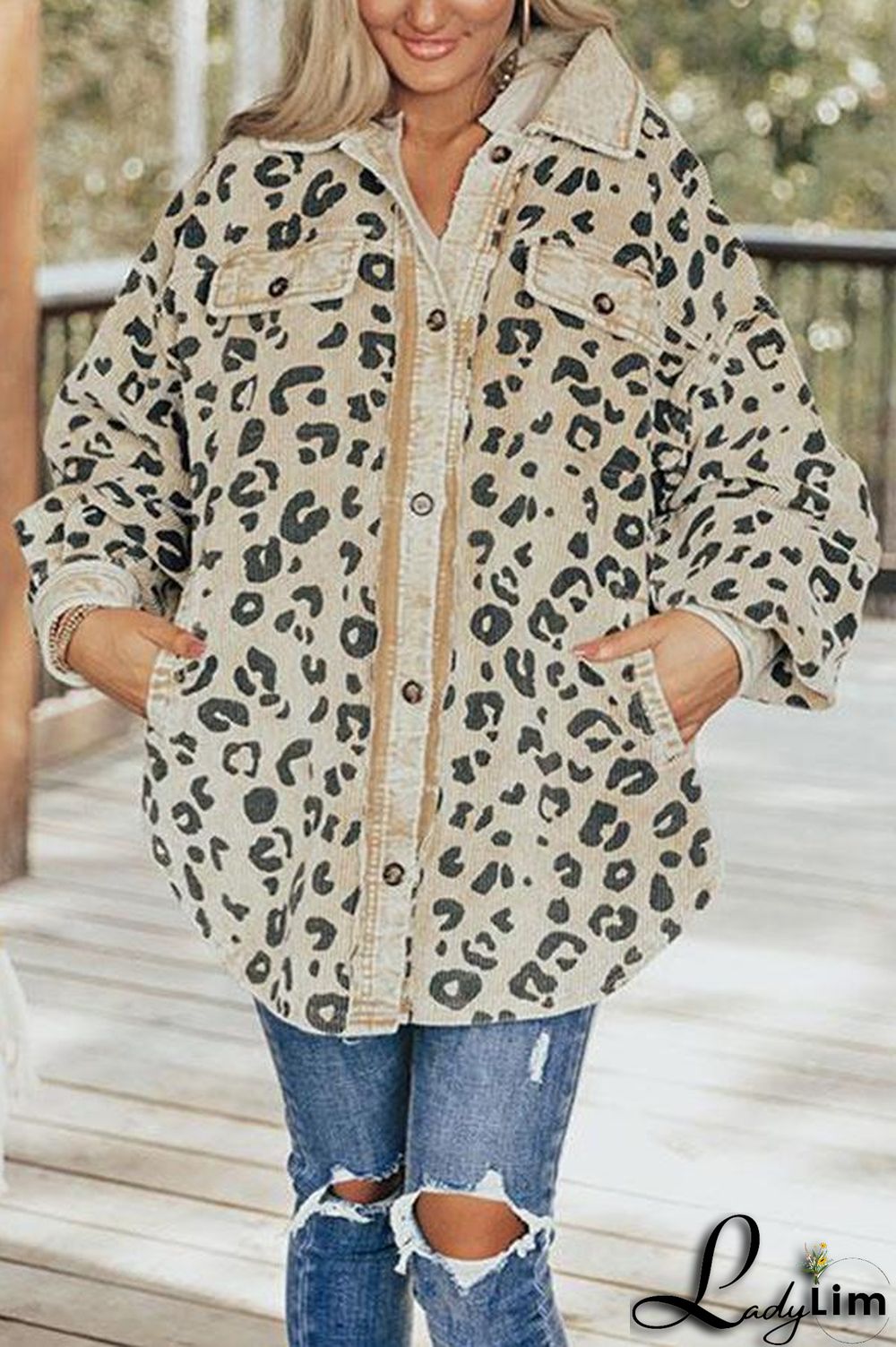 Women Fashion Casual Leopard Print Jacket