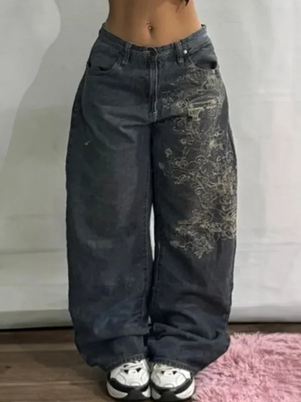Brownm American Retro High Street Boyfriend Wide Leg Jeans