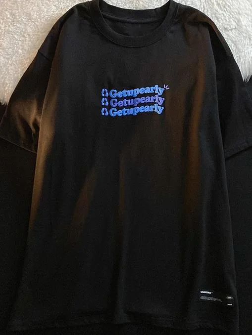 Solid Letter Printed Drop Shoulder T-shirts