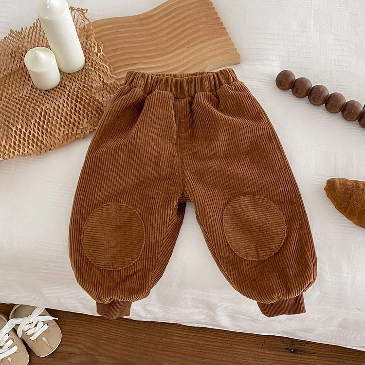 Baby Toddler Patch Corduroy Solid Color Jogger Pants