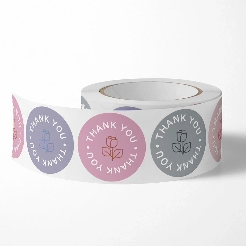 Coated Paper Rose Flower Stickers Thank You Self-adhesive Label Gift Gift Box Sealed Sticker