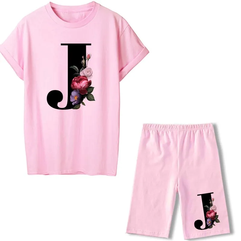 Women Two Piec Set Letter T Shirts And Shorts Set Summer Short Sleeve Tracksuit Joggers Biker Sports Suit Sexy Outfit For Female