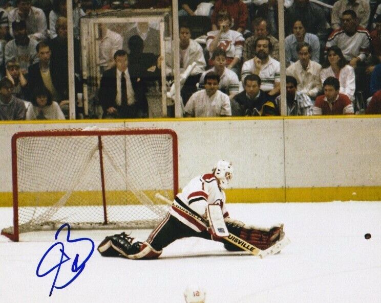 VINTAGE SEAN BURKE SIGNED NEW JERSEY DEVILS GOALIE 8x10 Photo Poster painting #2 Autograph PROOF