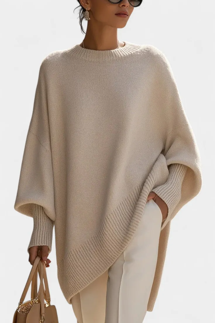 Oversized Knit Poncho with Ribbed Hem