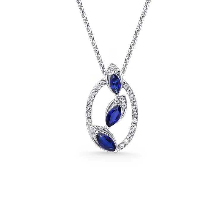 S925 The Love Between Grandmother Mother and Granddaughter is Precious Treasure Blue Crystal Oval Necklace