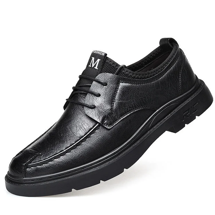 Mesh Stitching Leather Lace-Up Business Casual Shoes