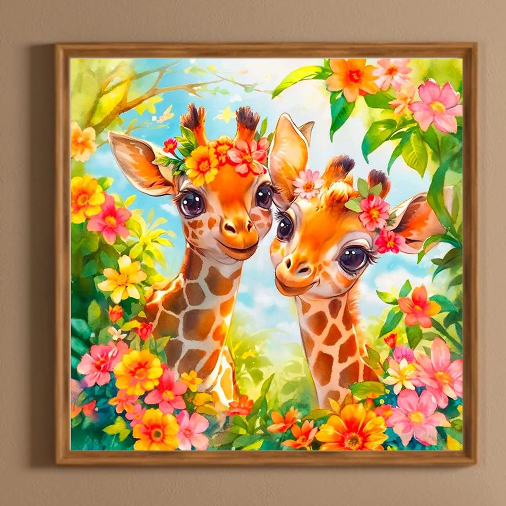 Diamond Painting - Full Round Drill - Flower Giraffe(Canvas|30*30cm)