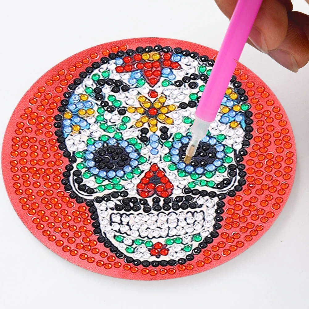 6pcs/set Skull DIY Diamond Painting Coaster Round Cup Cushion Home Decor